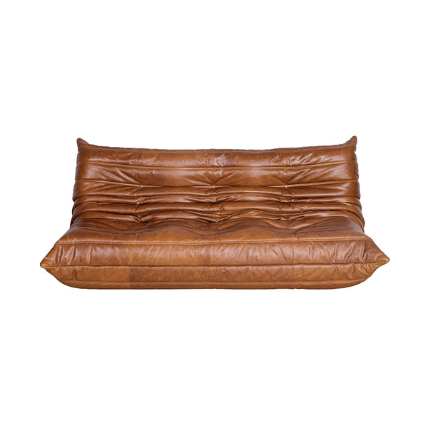 Ducaroy Leather Togo Sofa Three-Seater