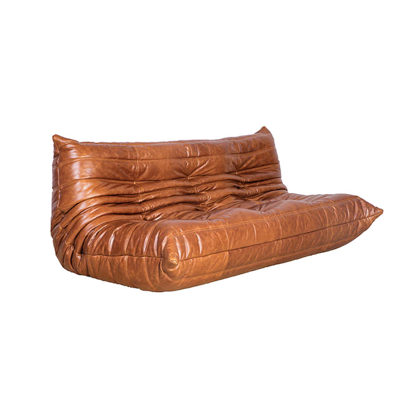 Ducaroy Leather Togo Sofa Three-Seater